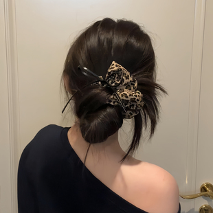 韩系复古豹纹蝴蝶结大肠发圈女高级感头绳头饰马尾发绳丸子头发饰