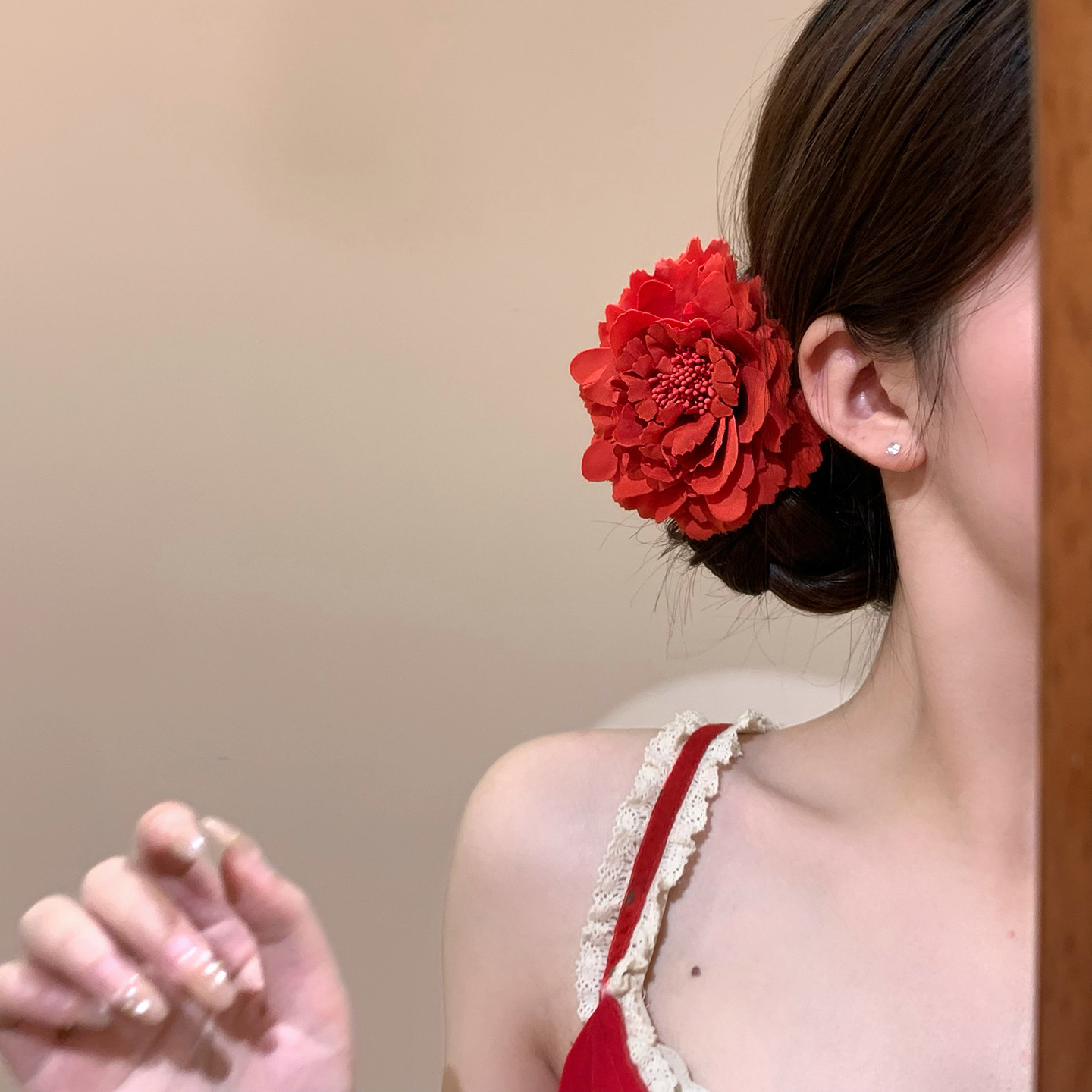 红色牡丹花复古森女拍照发夹图片