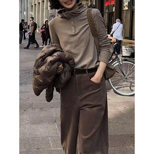 欧货宽松休闲双面绒长袖卫衣女2025春秋新款时尚连帽半开扣打底衫