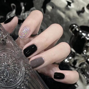 美甲成品贴片甜酷暗黑彩粉穿戴甲秋冬短款假指甲片持久可拆卸