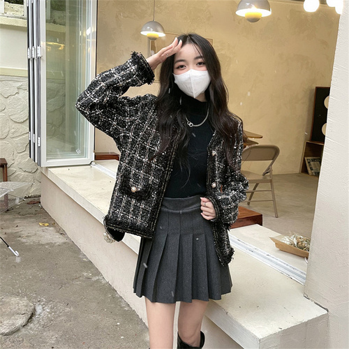 Real price and real shooting new women's loose Plaid Wool Coat small fragrant wind tweed suit