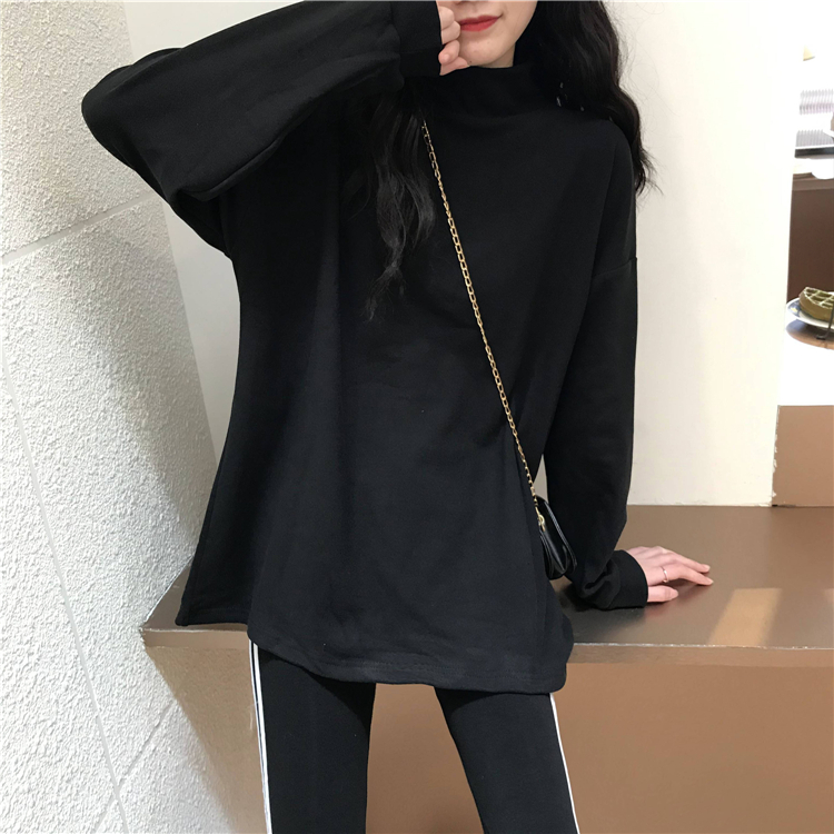 Real price real shot Slouchy style high collar Plush sweater women's loose foreign style Korean top high collar