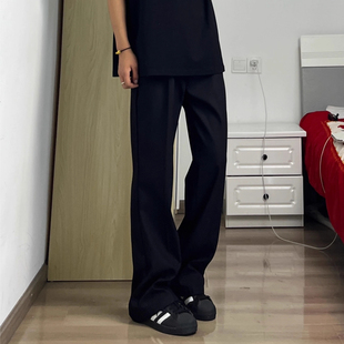 子 春秋男女直筒显瘦百搭长裤 美式 高街cleanfit黑色弯刀微喇牛仔裤