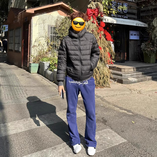 藏青色阿拉伯文刺绣裤子男款冬季加厚美式卫裤篮球训练跑步运动裤