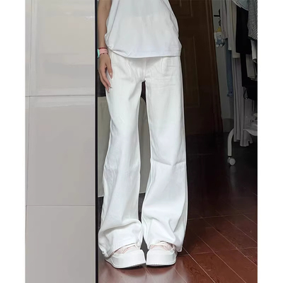美式高街白色牛仔裤男女穿