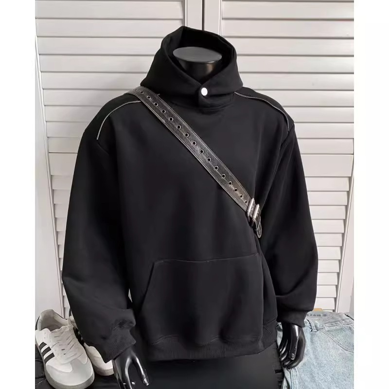 潮牌黑色重磅卫衣男女款秋冬季硬挺高级感连帽衫美式cleanfit外套