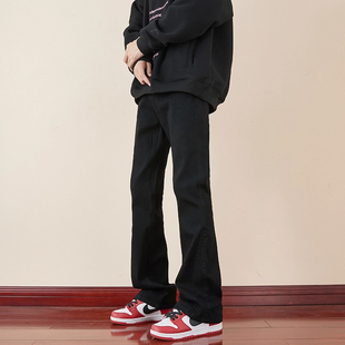 子 春秋男女直筒显瘦百搭长裤 美式 高街cleanfit黑色弯刀微喇牛仔裤
