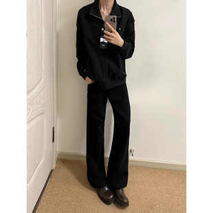 子 春秋男女直筒显瘦百搭长裤 美式 高街cleanfit黑色弯刀微喇牛仔裤