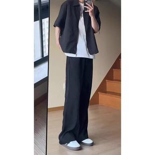 子 春秋男女直筒显瘦百搭长裤 美式 高街cleanfit黑色弯刀微喇牛仔裤