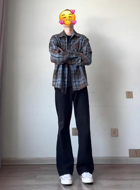 美式黑色微喇牛仔裤男款夏季高腰vibe复古弯刀裤显腿长窄版直筒裤