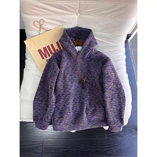 cleanfit莫奈紫毛绒卫衣男秋冬小香风针织打底衫 重磅连帽外套 美式