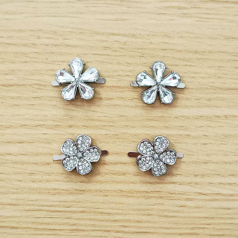 银色五星花瓣水钻鞋扣