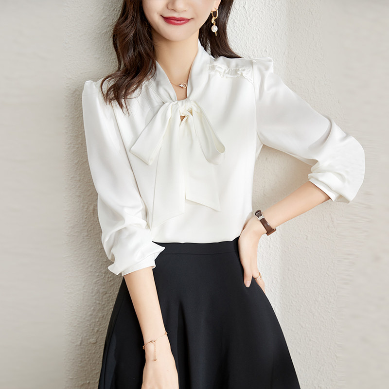 White shirt female 2022 Spring new pattern fashion Western style Little French bow Frenum Silk like jacketin the Women's clothing/Boutique , Shirt  category - from Buy2taobao.com to provide professional Taobao agent buy service