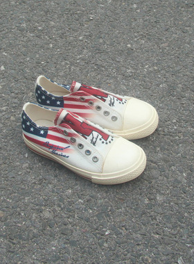 满2双包邮8.31瑕疵男女低帮中间松紧一脚蹬平底童鞋帆布鞋