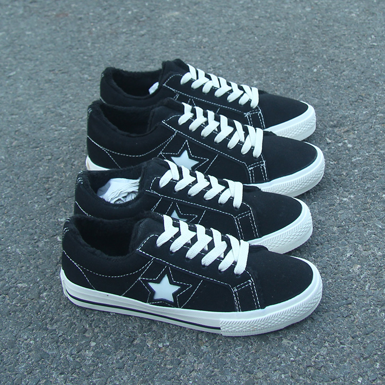 五角星冬季低帮棉鞋加绒帆布鞋
