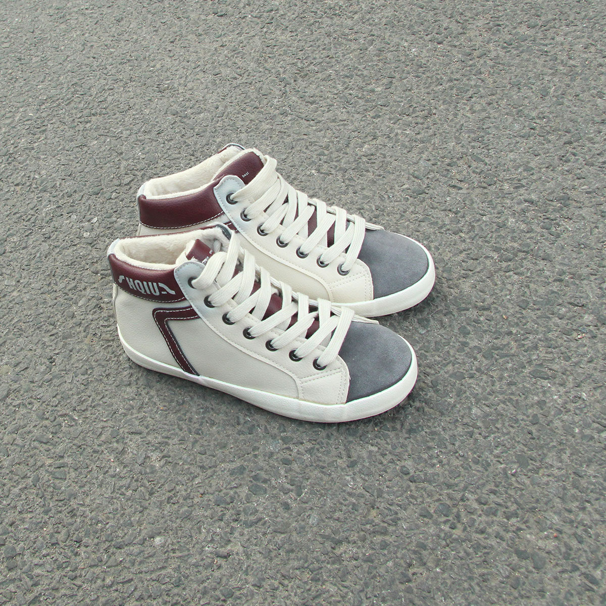 满2包邮1.25瑕疵高帮系带绒面与PU拼接内里夹毛平底休闲女鞋,女鞋,帆布鞋,淘宝优惠券,粉丝福利购,淘宝优惠卷