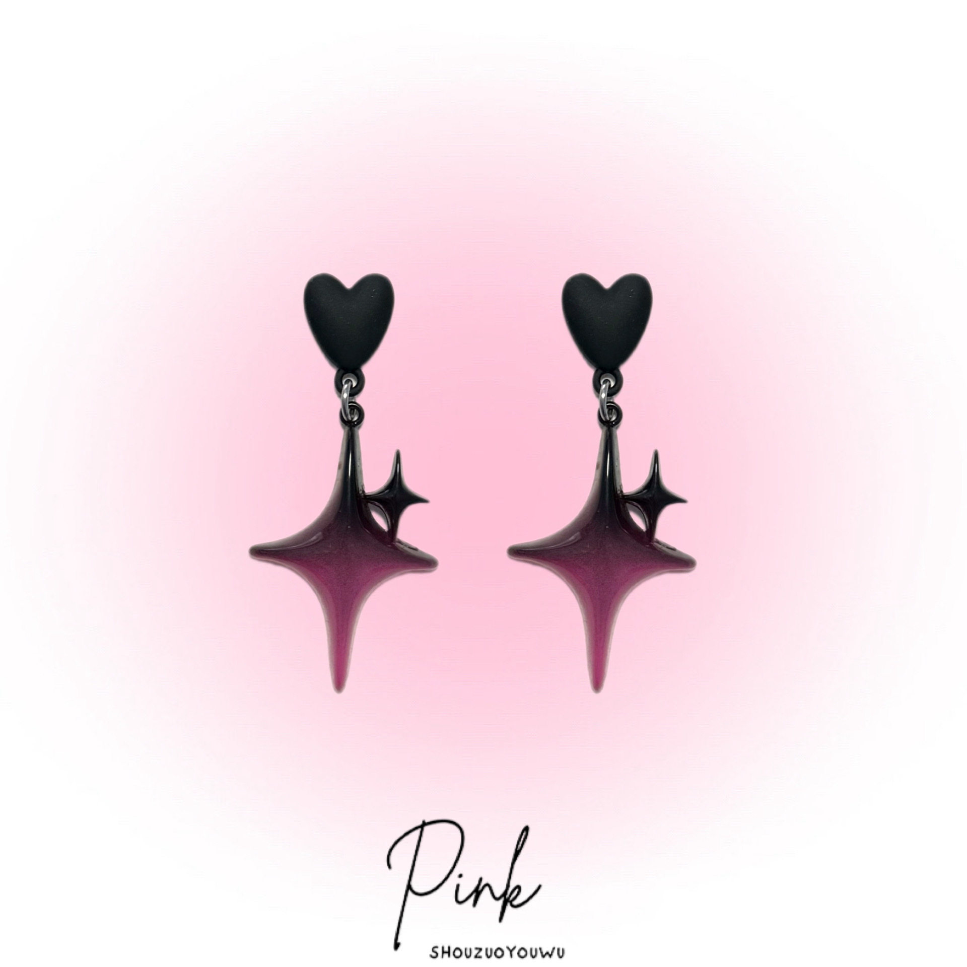 PINK金属辣妹渐变星星耳钉