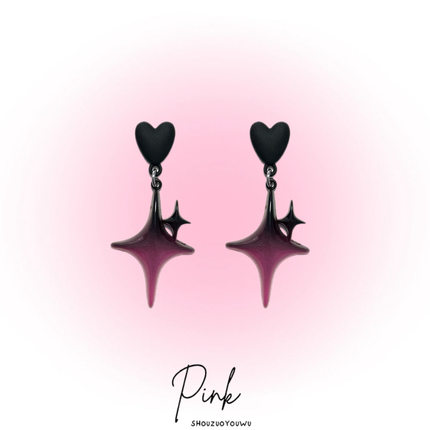PINK-原创设计暗黑小众ins复古黑粉渐变星芒爱心辣妹925耳钉耳夹