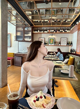 【Dear zhazha】漂亮肩颈线~纯欲修身一字领大U领挂脖露肩白色T恤