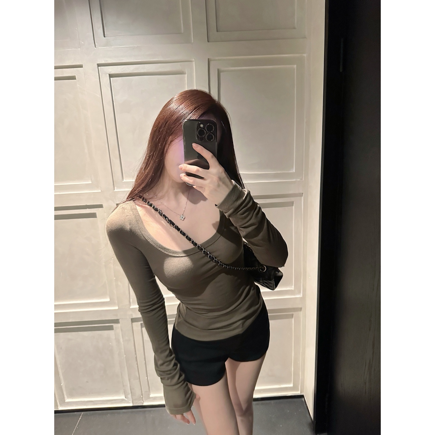 【Dear zhazha】自留好穿~纯欲修身大圆领U领面膜t长袖打底衫T恤