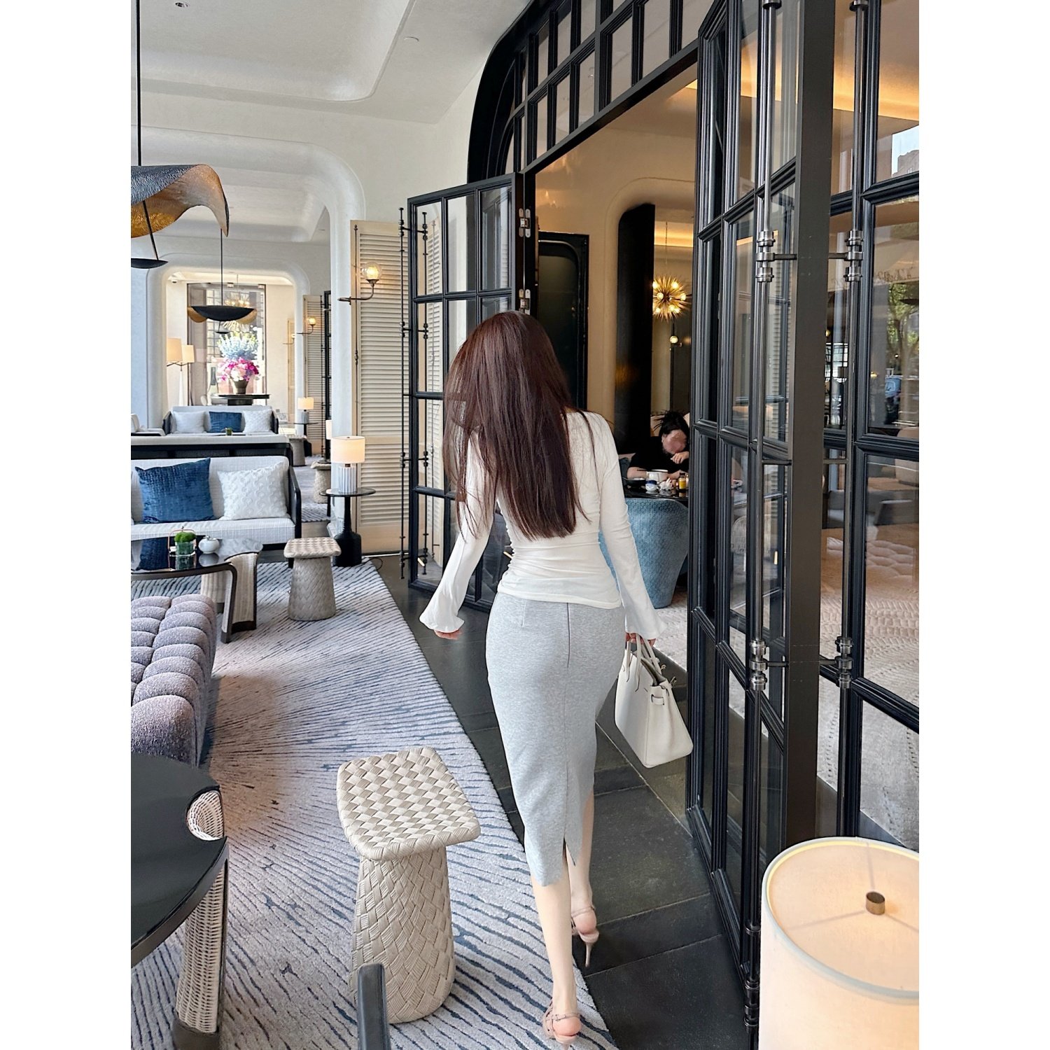 【Dear zhazha】淡人格调~高腰修身浅灰色中长裙卫裙开叉半身裙,女装/女士精品,半身裙,淘宝优惠券,粉丝福利购,淘宝优惠卷