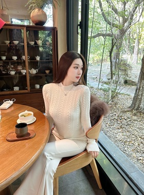 【Dear zhazha】留洋千金~纯欲修身白色圆领立领麻花纹打底针织衫