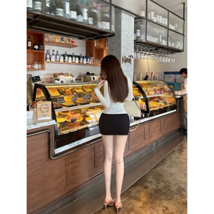 大长腿标配 zhazha 紧身丰胯垫高腰防走光包臀半身黑短裙 Dear