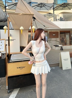 【Dear zhazha】初恋情书~纯欲修身大U领圆领短款针织白色半袖T恤