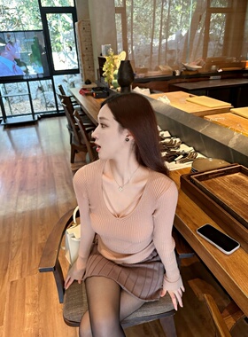 【Dear zhazha】姐感甜御~纯欲性感修身大U领挂脖长袖针织打底衫