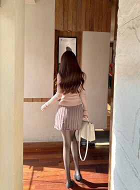 【Dear zhazha】长腿姐姐~纯欲修身杏色高腰百褶A字针织半身短裙