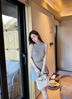 【Dear zhazha】Lady老钱~纯欲修身灰色半高领无袖针织背心上衣