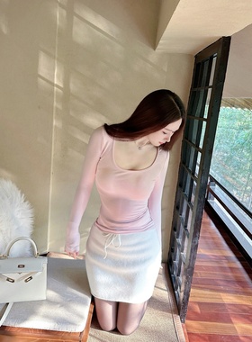 【Dear zhazha】软糯小短裙~纯欲修身高腰抽绳白色针织半身短裙