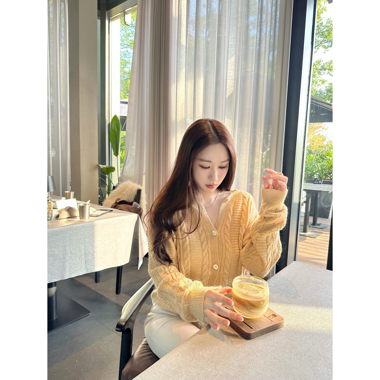 【Dear zhazha】首尔恋人~软糯鹅黄色马海毛圆领麻花针织毛衣开衫