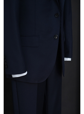 意式那不勒斯藏青色150支羊毛西服套装男士休闲修身正装