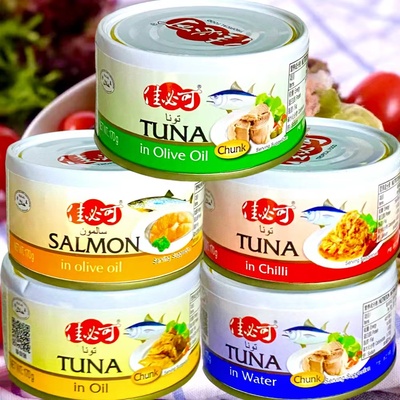 TUNA SALMON吞拿鱼罐头三文鱼佳必可油浸香辣橄榄油金枪沙拉拌饭