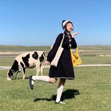 嘿山姥姥自制 蝴蝶结娃娃领针织连衣裙仙女裙甜美减龄2020早秋款