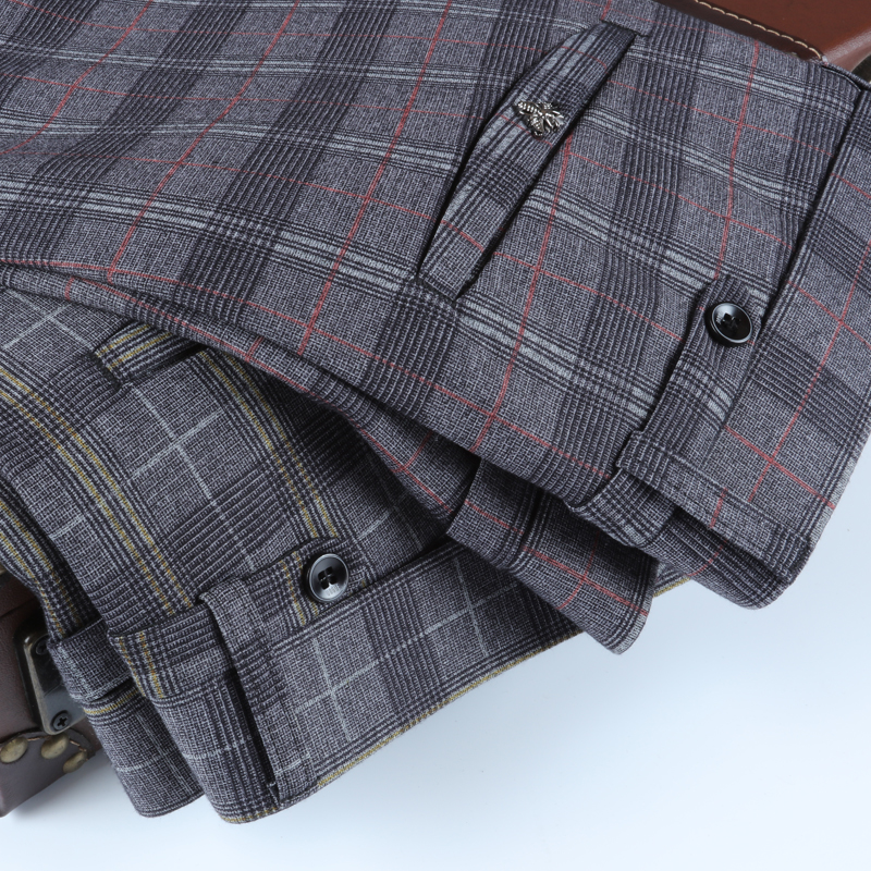 清仓男士休闲裤夏季修身直筒长裤韩版潮流男裤高弹力薄款格子裤男