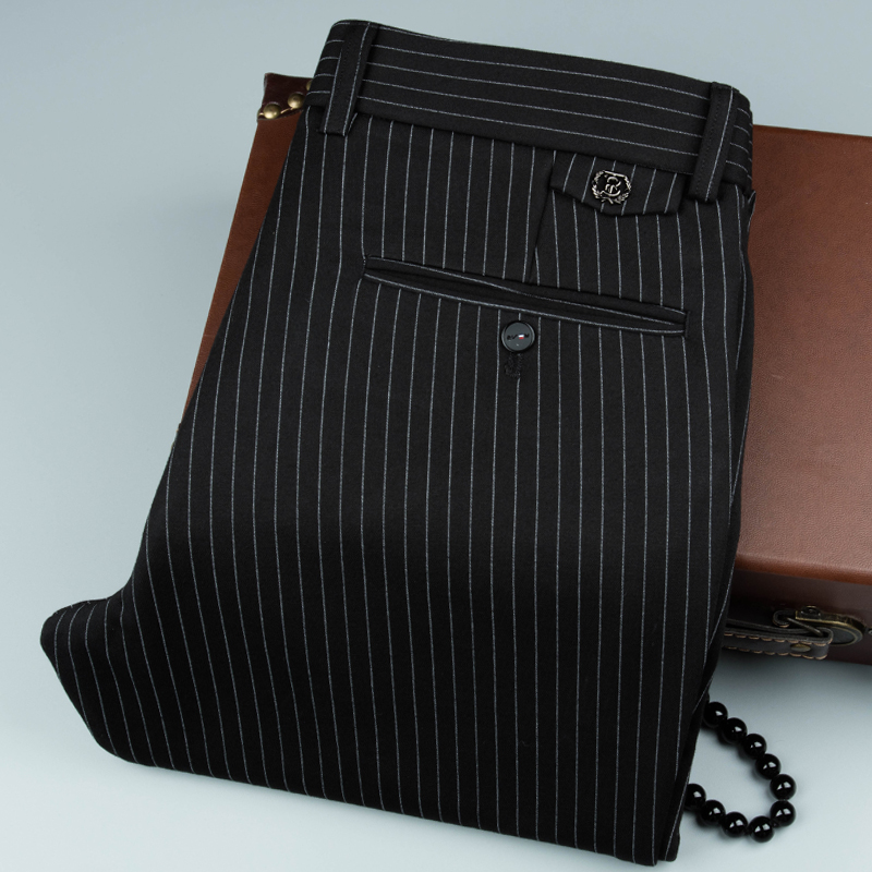 弹力商务秋冬季黑色条纹休闲裤