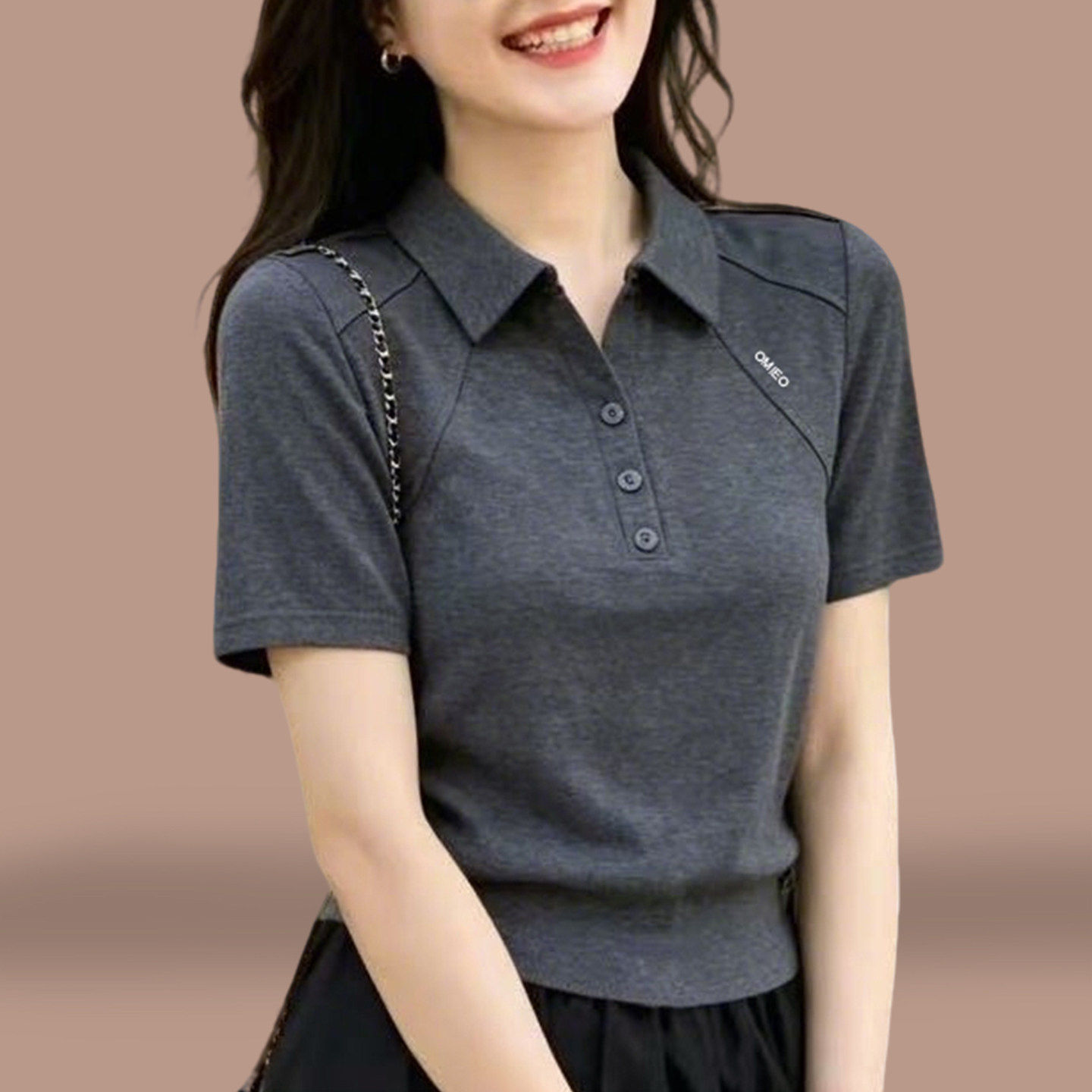 中年妈妈纯棉翻领短袖t恤女2026新款夏季薄款宽松大尺码洋派polo
