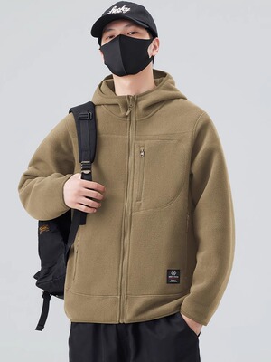 潮牌双面摇粒绒外套男士秋冬季2025新款连帽宽松加厚棉衣服男夹克