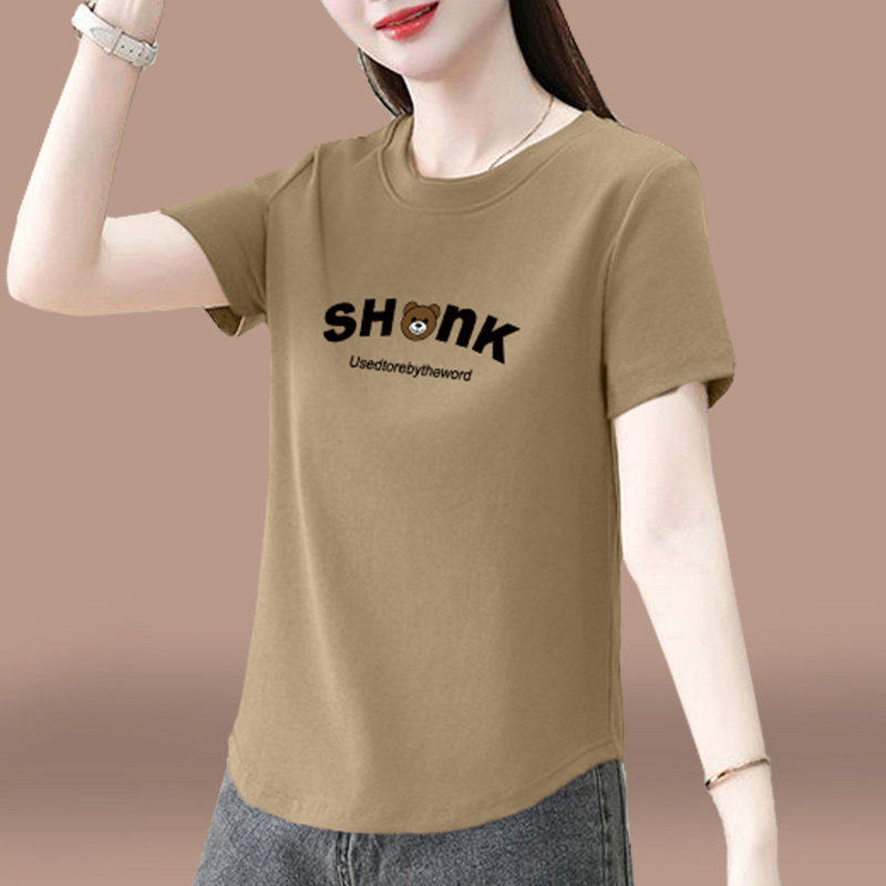 中年妈妈纯棉正肩t恤女短袖夏季薄款2026新款宽松大码休闲体恤衫