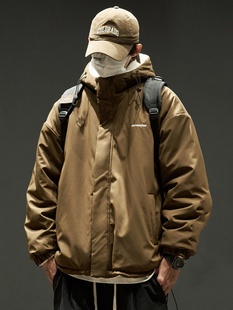 双面穿连帽毛绒外套加厚羊羔绒棉衣冬装 美式 棉袄 棉服男款 潮牌冬季