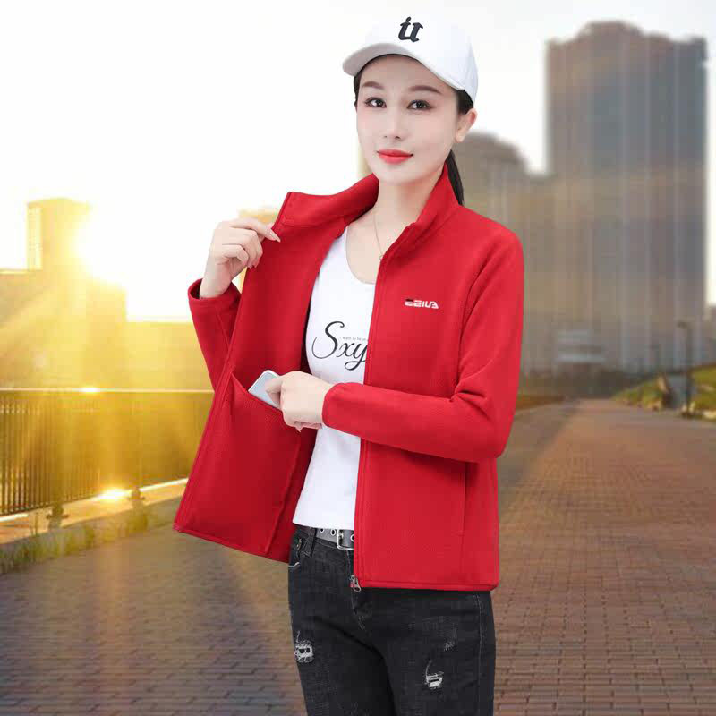 中年妈妈立领摇粒绒外套女士春季薄款2026新款宽松大码抓绒上衣