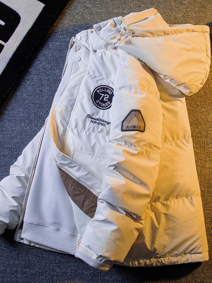 潮牌重工刺绣贴标机车服棉衣外套男冬季加厚男士休闲连帽工装棉服