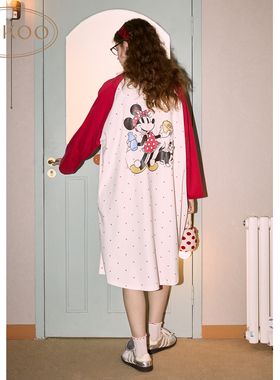 Gukoo/果壳睡裙女春秋款迪士尼联名新款波点纯棉女士家居服睡裙C