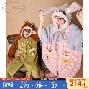 Gukoo/果壳情侣睡袍冬季毛绒保暖新款疯狂动物城联名家居服睡袍D
