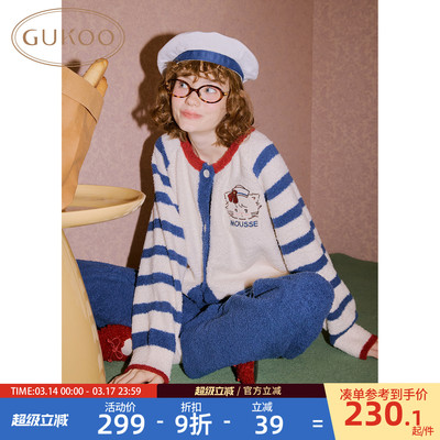 Gukoo/果壳睡衣女冬季半边绒保暖新款mikko联名女士家居服套装D