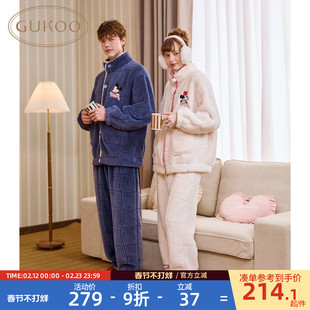 Gukoo/果壳情侣睡衣女冬季保暖睡衣新款迪士尼联名女家居服套装D