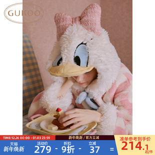 迪士尼联名条纹女士家居服睡袍D 毛绒保暖新款 Gukoo 果壳睡袍冬季