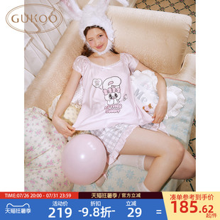 Gukoo/果壳睡衣女春夏艾丝乐小兔联名新款可爱女士家居服套装B